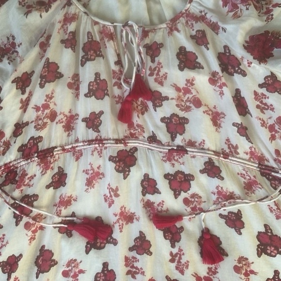 Free People Camella Mini Dress M Ivory and Pink Floral Bohemian 3/4 Sleeve - Picture 9 of 16